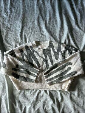 Altar'd State Cream Sweater with Gray Abstract Stripe Pattern